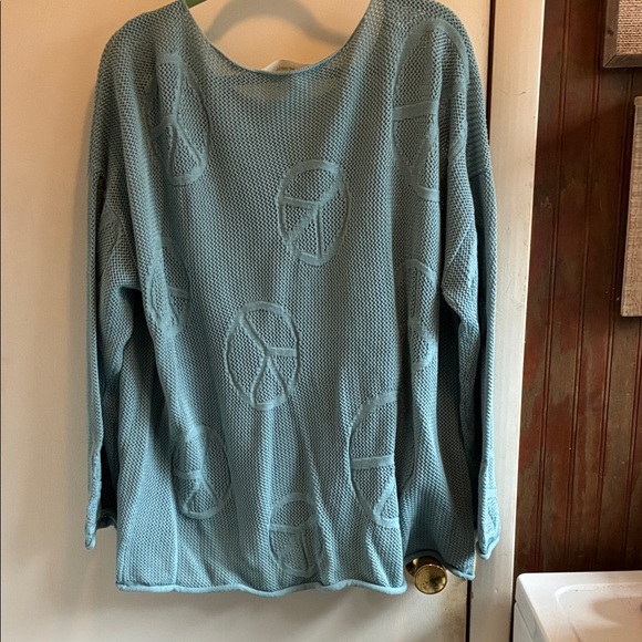 Peace Love World Light Blue Textured Peace Sign Long Sleeve Top - Picture 6 of 6